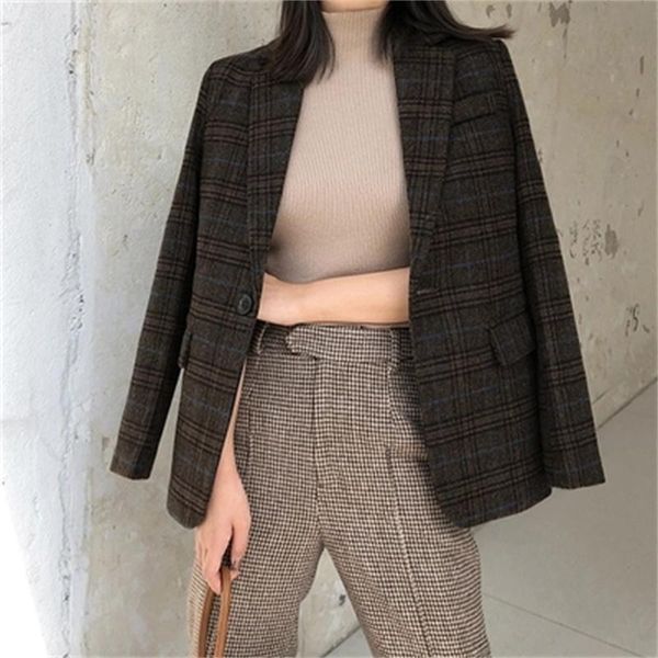 women's suits & blazers plaid female jacket woolen small suit retro coat women, White;black
women's suits & blazers plaid female jacket woolen small suit retro coat women, White;black