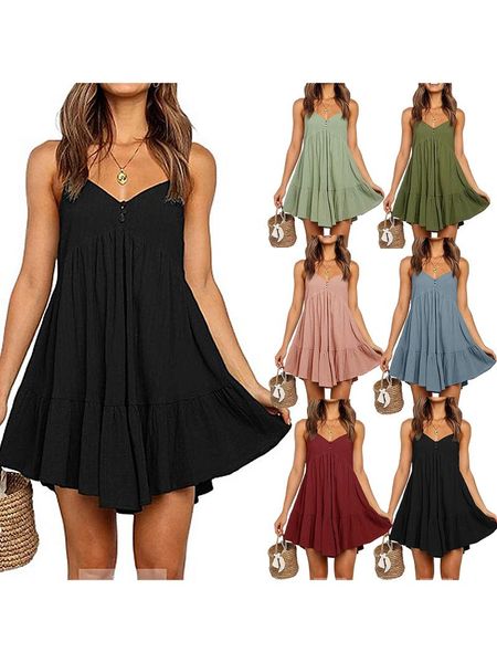 casual dresses women summer sleeveless dress, adults solid color v-neck spaghetti strap, Black;gray
casual dresses women summer sleeveless dress, adults solid color v-neck spaghetti strap, Black;gray