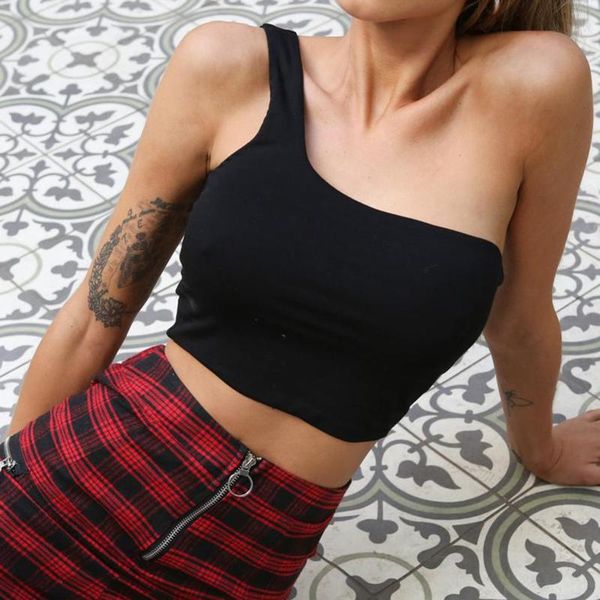 2021summer beach casual women short t-shirts sleeveless navel fashion tee black one shoulder high street solid t-shirt women's, White
2021summer beach casual women short t-shirts sleeveless navel fashion tee black one shoulder high street solid t-shirt women's, White