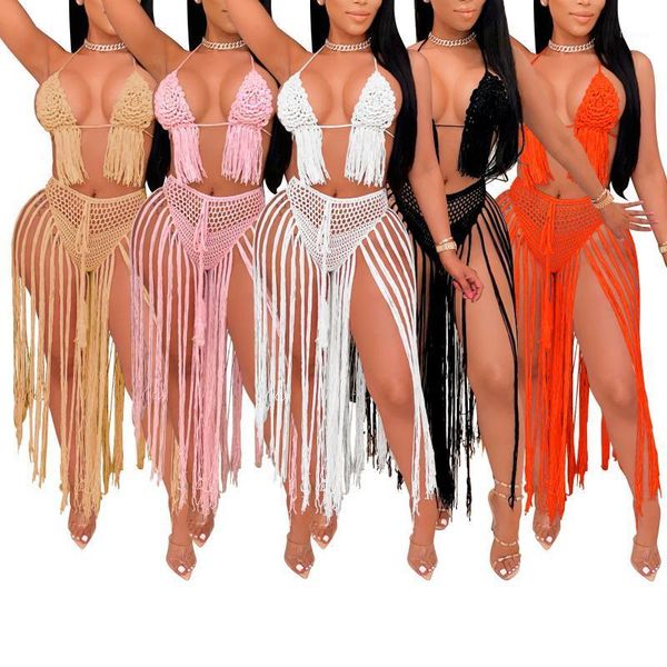 women's swimwear women beach halter neck bikini + briefs, long tassel decoration, hand-knitted crochet summer clothing 2021, White;black
women's swimwear women beach halter neck bikini + briefs, long tassel decoration, hand-knitted crochet summer clothing 2021, White;black