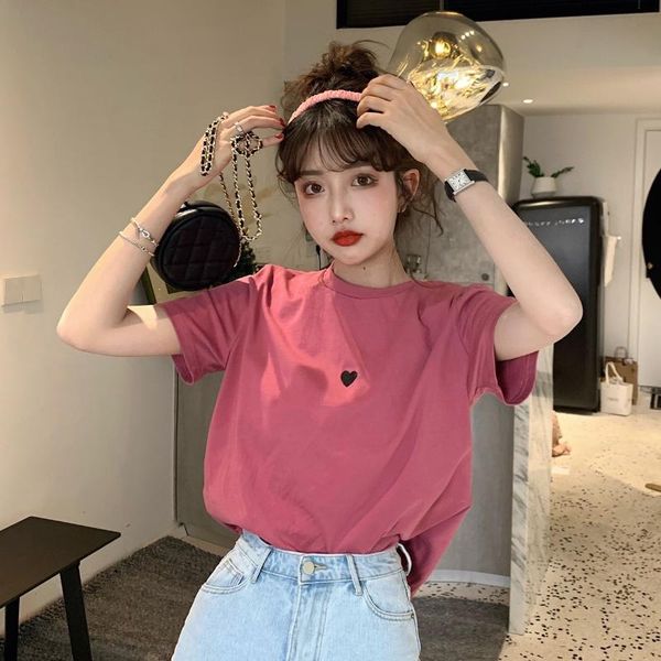 women's t-shirt round neck love embroidered short-sleeved summer 2021 korean style loose slimming and all-matching casual top, White
women's t-shirt round neck love embroidered short-sleeved summer 2021 korean style loose slimming and all-matching casual top, White