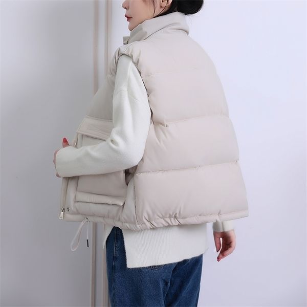 stand collar winter women's short style vest solid cotton padded thick sleeveless jacket women big pockets casual outwear ladies 211109, Black;white
stand collar winter women's short style vest solid cotton padded thick sleeveless jacket women big pockets casual outwear ladies 211109, Black;white