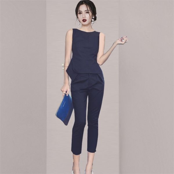 summer 2 piece set elegant solid color office ol work lady sleeveless slim blouse + pencil pants suit female 210519, White
summer 2 piece set elegant solid color office ol work lady sleeveless slim blouse + pencil pants suit female 210519, White