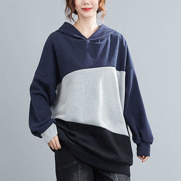 spring autumn korea fashion women long sleeve loose casual hooded pullovers patchwork cotton hoodies big size s56 210608, Black
spring autumn korea fashion women long sleeve loose casual hooded pullovers patchwork cotton hoodies big size s56 210608, Black