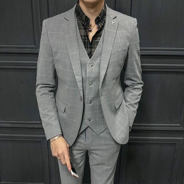 men's suits & blazers fashion suit korean version slim fit three piece wedding man dress, White;black
men's suits & blazers fashion suit korean version slim fit three piece wedding man dress, White;black