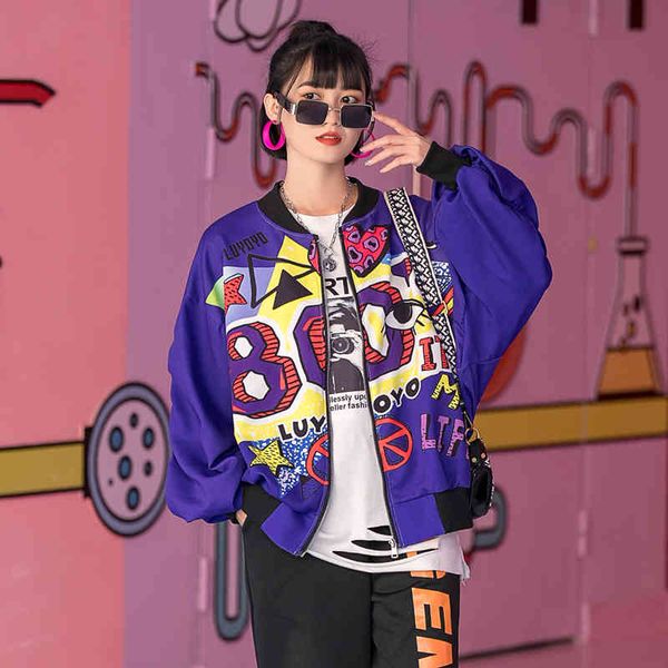 european station for fancy cartoons graffiti printed woman's cardigan hip-hop loose short baseball uniform jacket trend, Black;brown
european station for fancy cartoons graffiti printed woman's cardigan hip-hop loose short baseball uniform jacket trend, Black;brown