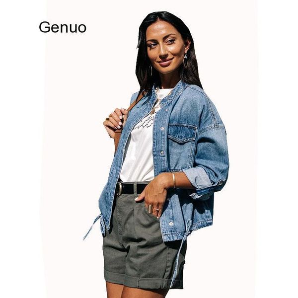 denim jacket autumn winter pocket loose lace-up women's long sleeve solid color o-neck covered button coat jackets, Black;brown
denim jacket autumn winter pocket loose lace-up women's long sleeve solid color o-neck covered button coat jackets, Black;brown