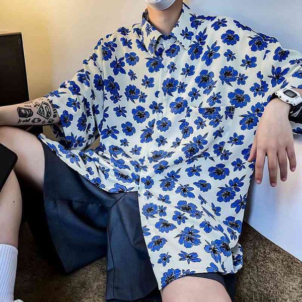 men's casual shirts summer short-sleeved fashion printed men streetwear korean loose flower mens hawaiian 82em, White;black
men's casual shirts summer short-sleeved fashion printed men streetwear korean loose flower mens hawaiian 82em, White;black