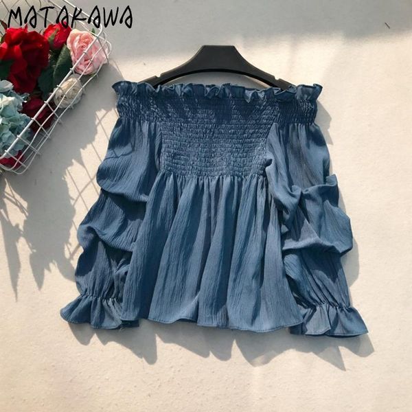 women's blouses & shirts matakawa woman shirt korean long sleeve chiffon slash neck off shoulder ruffles solid blusas, White
women's blouses & shirts matakawa woman shirt korean long sleeve chiffon slash neck off shoulder ruffles solid blusas, White