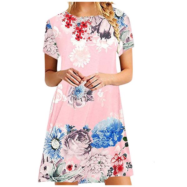 women summer beach 2021 short sleeve boho women o-neck casual loose mini dress plus size, Black;gray
women summer beach 2021 short sleeve boho women o-neck casual loose mini dress plus size, Black;gray