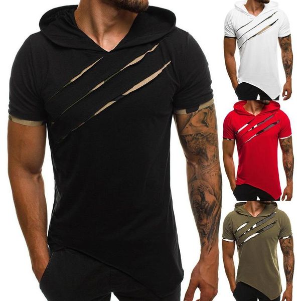 men's t-shirts 2021 men hoodies sweatshirt short sleeve ripped irregular hem slim blouse t-shirt fitness hoodie for male, White;black
men's t-shirts 2021 men hoodies sweatshirt short sleeve ripped irregular hem slim blouse t-shirt fitness hoodie for male, White;black