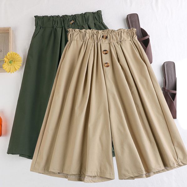 summer women elastic waist fashion single-breasted large pocket wide-leg pants knee length loose casual culottes 210420, Black;white
summer women elastic waist fashion single-breasted large pocket wide-leg pants knee length loose casual culottes 210420, Black;white