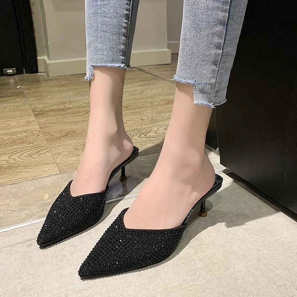 dress shoes 2021 fashion rhinestone mules for women small square toe slip on slippers sandals slides crystal high heels, Black
dress shoes 2021 fashion rhinestone mules for women small square toe slip on slippers sandals slides crystal high heels, Black