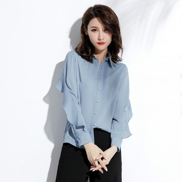women's blouses & shirts spring women ol long sleeve ruffle chic female cardigans solid office wear girls blue shirt slim thin ladies c, White
women's blouses & shirts spring women ol long sleeve ruffle chic female cardigans solid office wear girls blue shirt slim thin ladies c, White