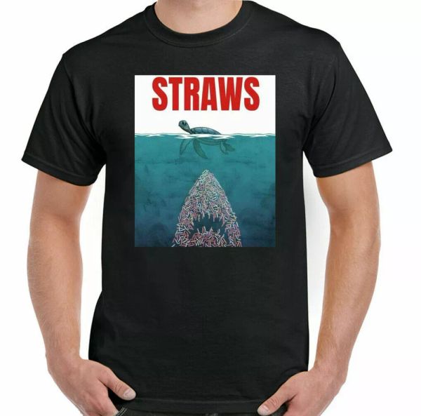 jaws environmental t-shirt mens straw pollution environment ocean climate change, White;black
jaws environmental t-shirt mens straw pollution environment ocean climate change, White;black