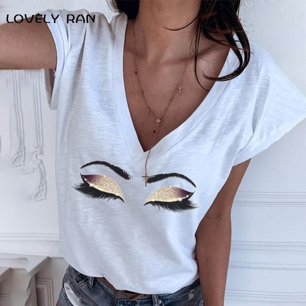 short sleeve casual women's t-shirts v-neck eyes print lazy loose soft elastic female base tshirt homewear 2021 summer fashion t-shirt, White
short sleeve casual women's t-shirts v-neck eyes print lazy loose soft elastic female base tshirt homewear 2021 summer fashion t-shirt, White