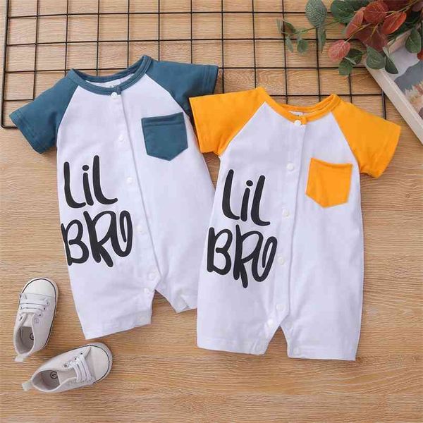 summer baby pocket letter print short-sleeve romper 210528, Blue