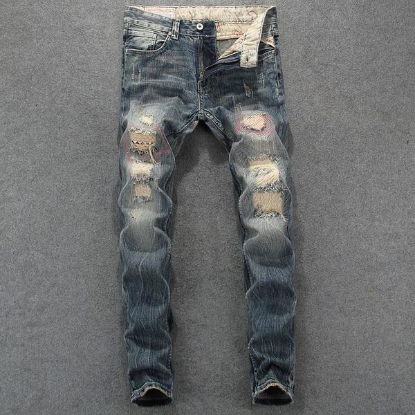 men's jeans european american street fashion men retro gray blue slim fit destroyed ripped patches designer denim punk pants
men's jeans european american street fashion men retro gray blue slim fit destroyed ripped patches designer denim punk pants