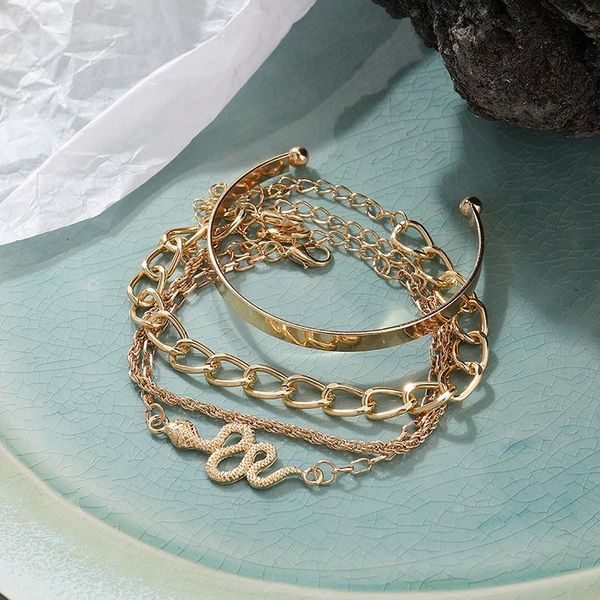link, chain 4pcs/set ladies thick alloy personality bracelet creative glossy multi-layer set, Black
link, chain 4pcs/set ladies thick alloy personality bracelet creative glossy multi-layer set, Black