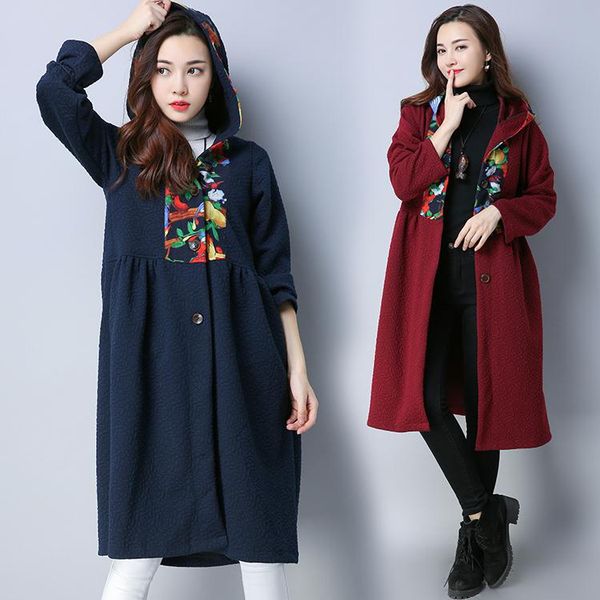 women's trench coats winter women loose big yards national wind printing hooded windbreaker cotton and linen coat plus size long clothe, Tan;black
women's trench coats winter women loose big yards national wind printing hooded windbreaker cotton and linen coat plus size long clothe, Tan;black