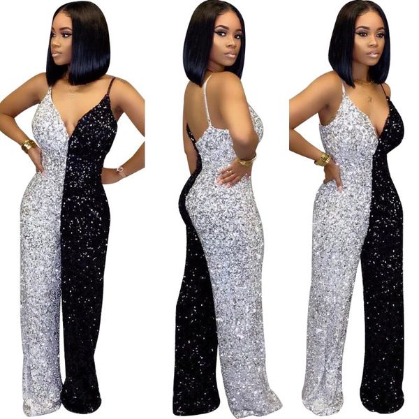 women's jumpsuits & rompers lemon gina 2021 autumn spaghetti strap deep v neck patchwork sequined color loose jumpsuit nightclub clothi, Black;white
women's jumpsuits & rompers lemon gina 2021 autumn spaghetti strap deep v neck patchwork sequined color loose jumpsuit nightclub clothi, Black;white