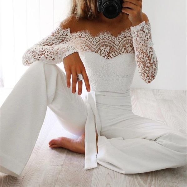 women's jumpsuits & rompers fashion women slash neck lace full sleeves long flare strapless bodysuits, Black;white
women's jumpsuits & rompers fashion women slash neck lace full sleeves long flare strapless bodysuits, Black;white