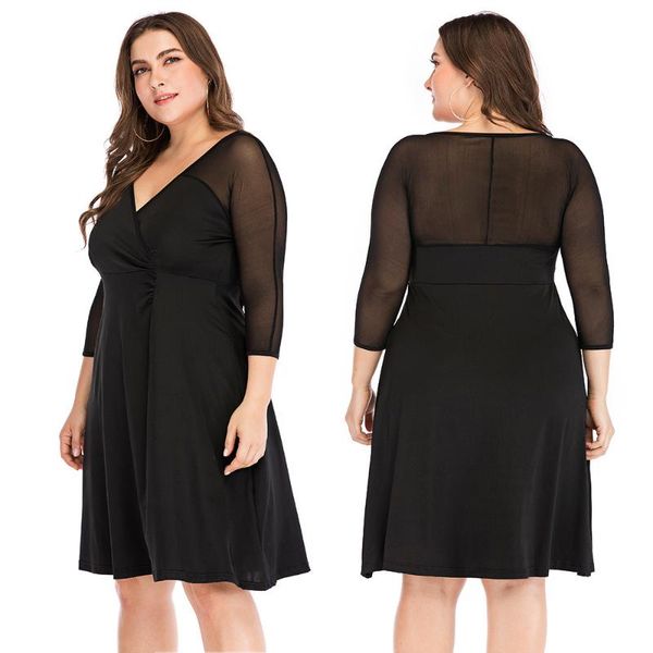 casual dresses women black sheer mesh sleeve patchwork short party dress plus size v neck a line midi cocktail clubwear homecoming gowns, Black;gray
casual dresses women black sheer mesh sleeve patchwork short party dress plus size v neck a line midi cocktail clubwear homecoming gowns, Black;gray