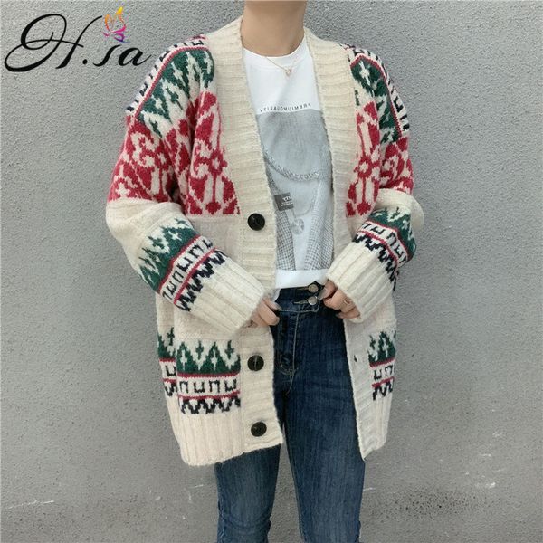 h.sa autumn winter women sweaters jacket loose style vintage snowflake retro knit coat warm thick outwear sweater coats 210417, White;black
h.sa autumn winter women sweaters jacket loose style vintage snowflake retro knit coat warm thick outwear sweater coats 210417, White;black