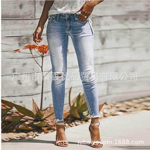 fashion solid denim jeans womens office lady hole high waisted ankle- length skinny bleached pencil pants women's, Blue
fashion solid denim jeans womens office lady hole high waisted ankle- length skinny bleached pencil pants women's, Blue
