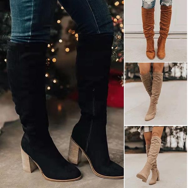 boots women suede for winter over knee long with thick heel easy to put on fashionable shoes 2021, Black 
boots women suede for winter over knee long with thick heel easy to put on fashionable shoes 2021, Black