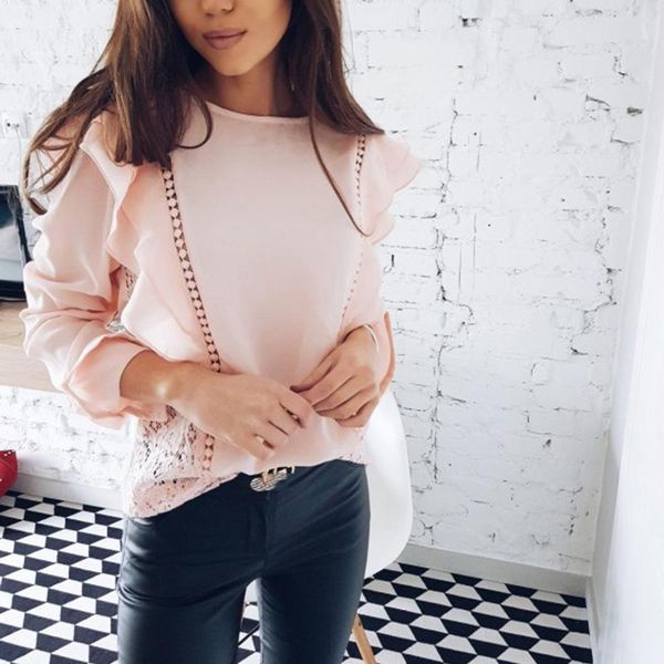 women's blouses & shirts spring lady lace hollow stitched chiffon blouse o-neck long sleeve ruffle sweet causal solid, White
women's blouses & shirts spring lady lace hollow stitched chiffon blouse o-neck long sleeve ruffle sweet causal solid, White