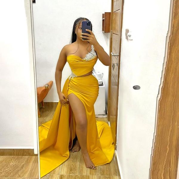 party dresses yellow elegant mermaid prom aso ebi one shoulder sequins high split long evening gowns women plus size custom made, White;black
party dresses yellow elegant mermaid prom aso ebi one shoulder sequins high split long evening gowns women plus size custom made, White;black