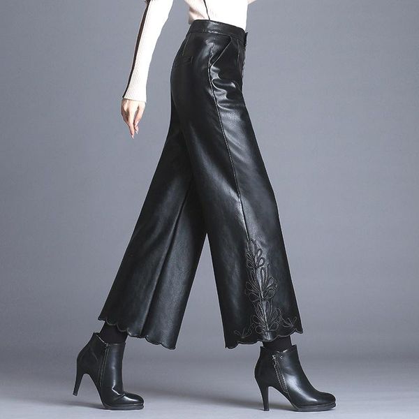women's pants & capris 2021 fall winter fashion womens embroidery black pu leather , female woman ankle length high waisted wide leg tr, Black;white
women's pants & capris 2021 fall winter fashion womens embroidery black pu leather , female woman ankle length high waisted wide leg tr, Black;white