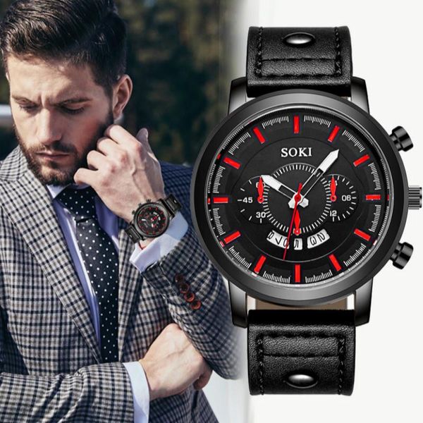 wristwatches luxury soki brand men sport quartz watches leather strap casual date business male gifts for montre homme, Slivery;brown
wristwatches luxury soki brand men sport quartz watches leather strap casual date business male gifts for montre homme, Slivery;brown
