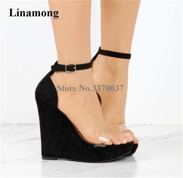 summer fashion women black suede leather high platform wedge sandals one pvc strap ankle heel
summer fashion women black suede leather high platform wedge sandals one pvc strap ankle heel