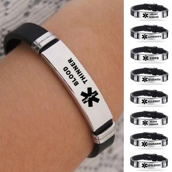 bangle stainless steel alert id silicone bracelet wristband adjustable jewelry 2021, Black
bangle stainless steel alert id silicone bracelet wristband adjustable jewelry 2021, Black