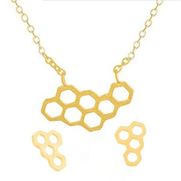 earrings & necklace stainless steel honeycomb jewelry set for women geometric hexagon gold color bee charms necklaces stud, Silver
earrings & necklace stainless steel honeycomb jewelry set for women geometric hexagon gold color bee charms necklaces stud, Silver
