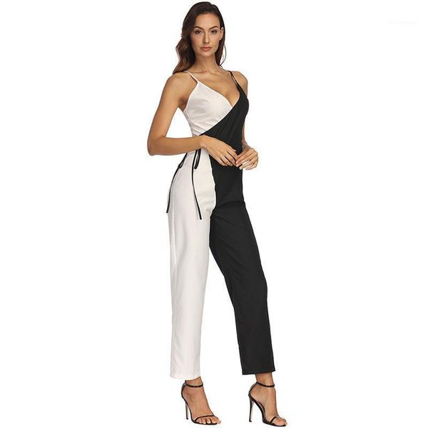 women's black and white color matching european american straps jumpsuit trousers pants & capris, Black;white
women's black and white color matching european american straps jumpsuit trousers pants & capris, Black;white