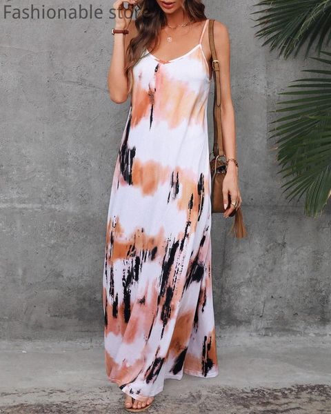 casual dresses women loose v neck spaghetti strap print maxi dress, Black;gray
casual dresses women loose v neck spaghetti strap print maxi dress, Black;gray