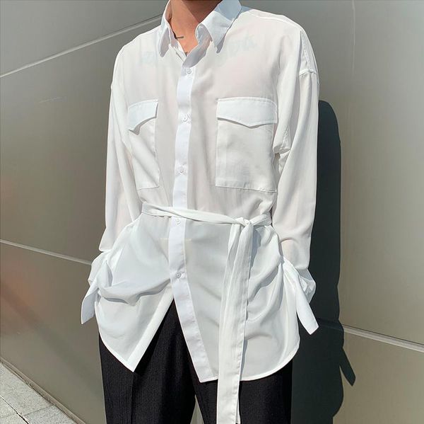 men's casual shirts men belt long sleeve loose shirt male women korea japan streetwear fashion retro couple white, White;black
men's casual shirts men belt long sleeve loose shirt male women korea japan streetwear fashion retro couple white, White;black