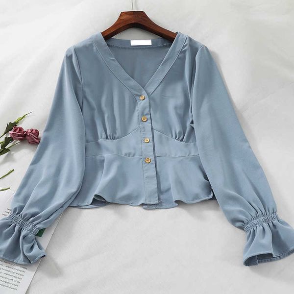 women v neck chiffon printing button long sleeve blouse summer autumn soft touch casual women's 210601, White
women v neck chiffon printing button long sleeve blouse summer autumn soft touch casual women's 210601, White