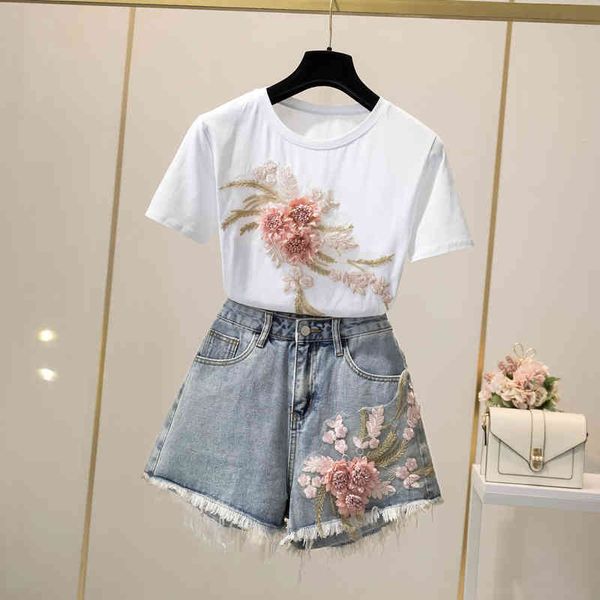 women's jumpsuits & rompers two piece set women embroidery 3d flower cotton tshirt + denim shorts suits summer vintage beading top, Black;white
women's jumpsuits & rompers two piece set women embroidery 3d flower cotton tshirt + denim shorts suits summer vintage beading top, Black;white