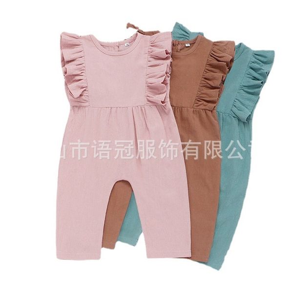 kids casual jumpsuits 3 colors cotton linen onesies infant girls lace sleeveless jumpsuit toddler baby button clothes 2434 v2, Blue 
kids casual jumpsuits 3 colors cotton linen onesies infant girls lace sleeveless jumpsuit toddler baby button clothes 2434 v2, Blue