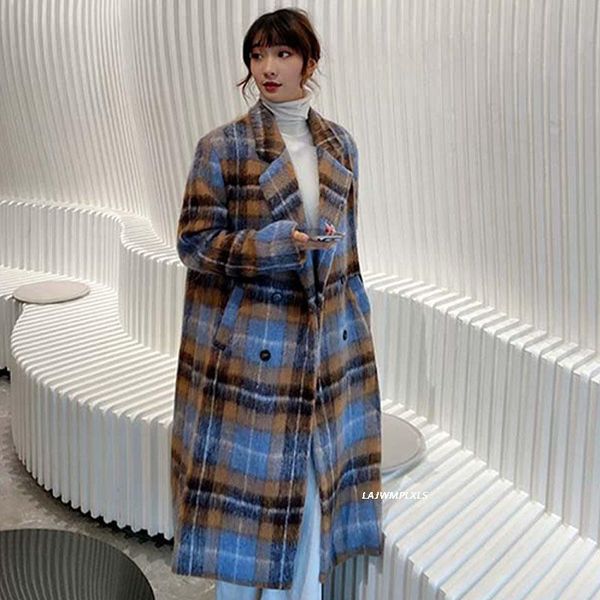 women's wool & blends 2021 winter autumn over knee style turn-down collar long-sleeved vintage plaid straight minimalist woolen overcoa, Black
women's wool & blends 2021 winter autumn over knee style turn-down collar long-sleeved vintage plaid straight minimalist woolen overcoa, Black