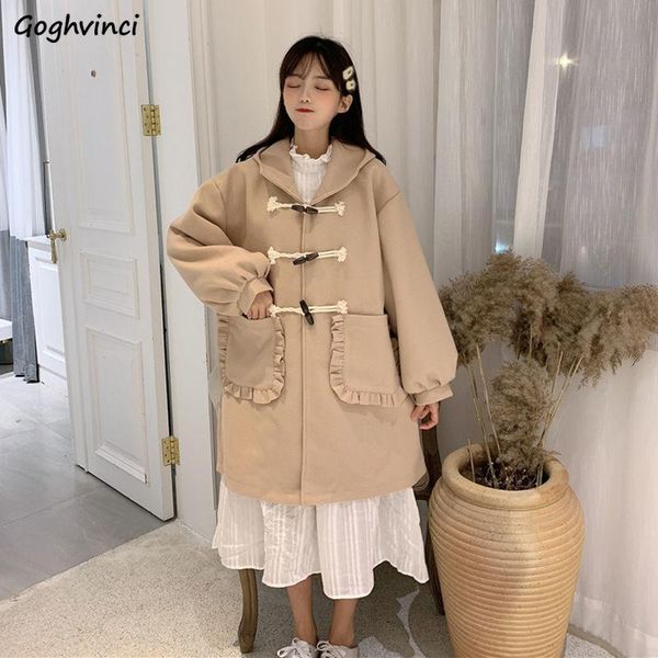 women's wool & blends women coats horn button ruffles hooded sweet lantern sleeve female lovely student korean style all-match warm tre, Black
women's wool & blends women coats horn button ruffles hooded sweet lantern sleeve female lovely student korean style all-match warm tre, Black
