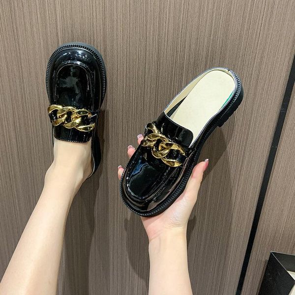 slippers women's loafers summer genuine leather british style ladies shoes horsebit casual outdoor baotou half sandals mules, Black
slippers women's loafers summer genuine leather british style ladies shoes horsebit casual outdoor baotou half sandals mules, Black