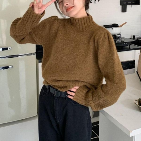 women's sweaters versatile loose half high neck pullover warm sweater autumn winter gentle wind long sleeve women, White;black
women's sweaters versatile loose half high neck pullover warm sweater autumn winter gentle wind long sleeve women, White;black