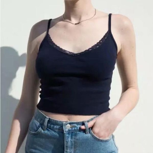 women v-neck lightweight ribbed cotton camis with spaghetti straps and lace trimming female casual tank cropped women's tanks &, White
women v-neck lightweight ribbed cotton camis with spaghetti straps and lace trimming female casual tank cropped women's tanks &, White