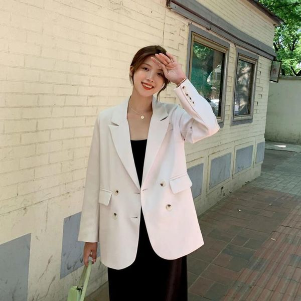 women's suits & blazers women suit jacket spring and autumn white blazer loose female korean version retro casual double breasted coat, White;black
women's suits & blazers women suit jacket spring and autumn white blazer loose female korean version retro casual double breasted coat, White;black