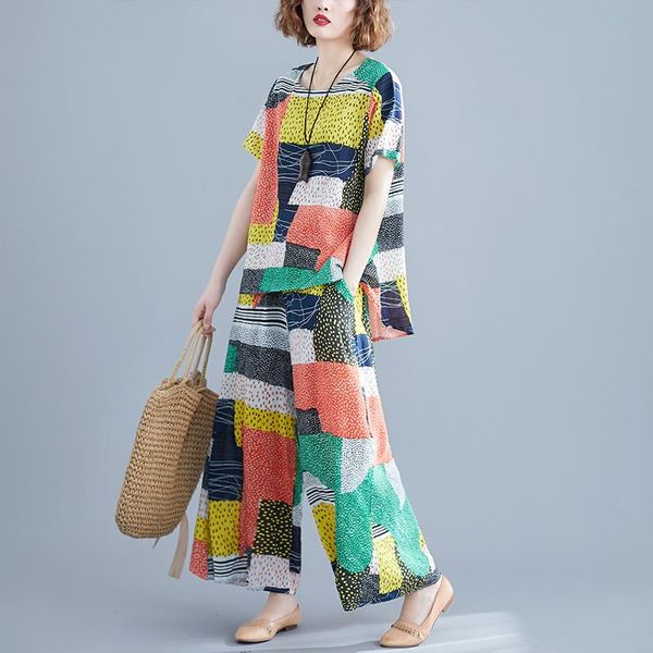 two piece dress plus size women sets summer big loose female set suits cotton linen lady shirt wide leg pants vintage print 2021, White
two piece dress plus size women sets summer big loose female set suits cotton linen lady shirt wide leg pants vintage print 2021, White
